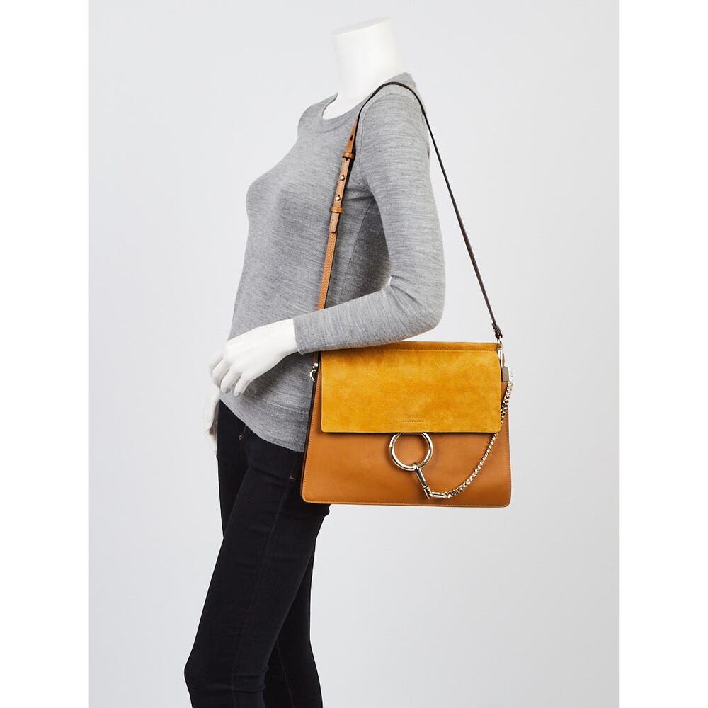 CHLOE Sunflower/Caramel Suede Calfskin Medium Faye Shoulder Bag
